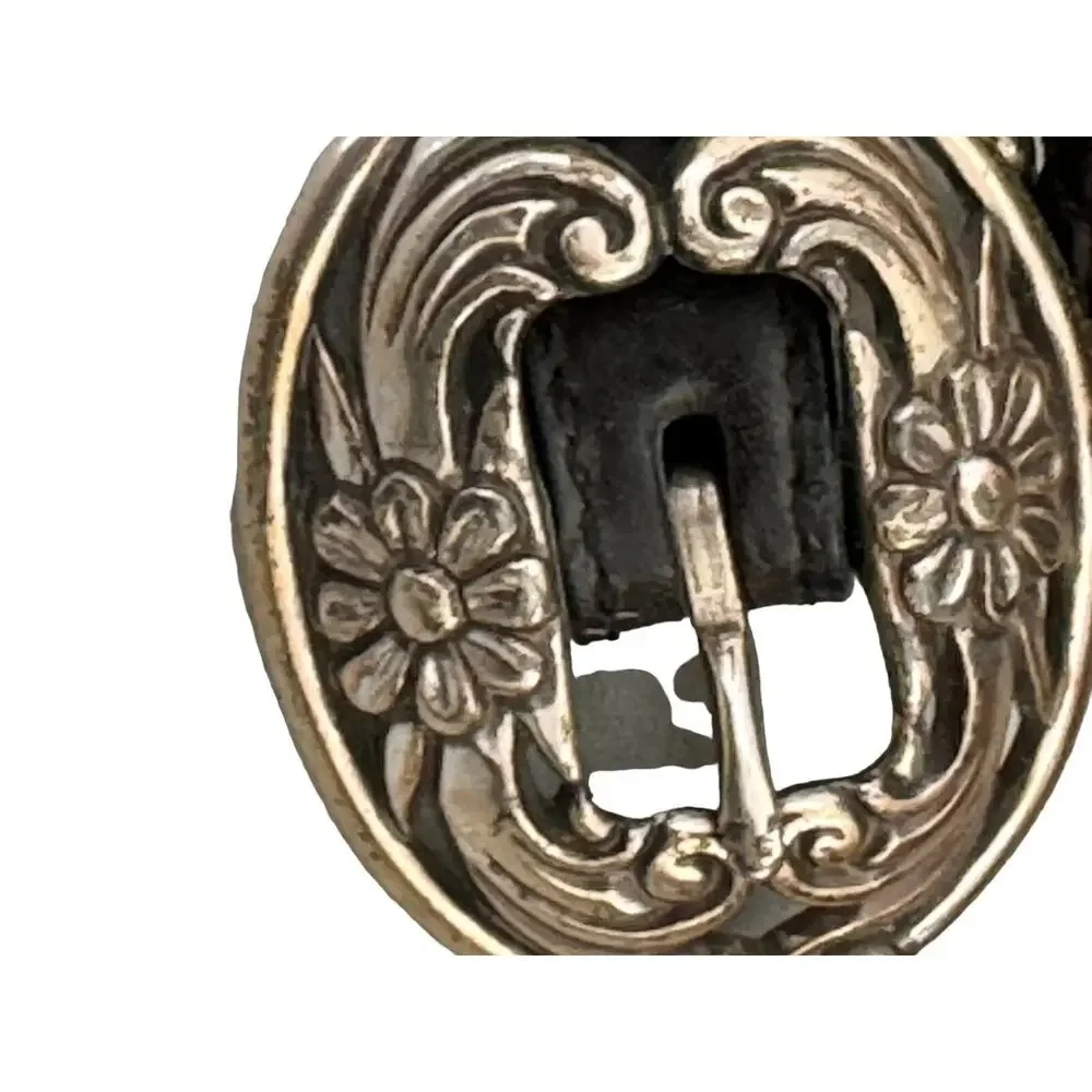 Vintage Conch Belt Braided Leather Black Silver Southwestern 33
